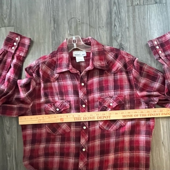 Wrangler ranch holiday grunge western red plaid button down cowboy shirt Large - Picture 7 of 7